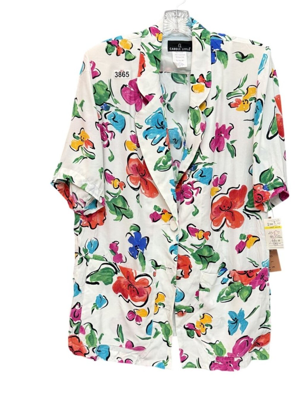 NEW Carole Little Floral Blazer Blouse Women's 6 White Multicolor Crepe Pockets